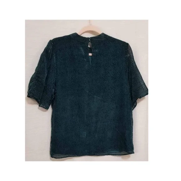 NWT! Maurice's Dark Teal Velour Dot Burnout Puff Sleeve Blouse Size Large - Picture 6 of 10